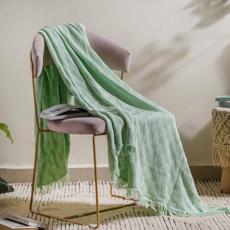 Mint And White Textured Throw
