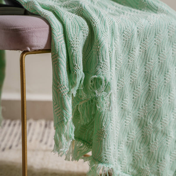 Mint And White Textured Throw