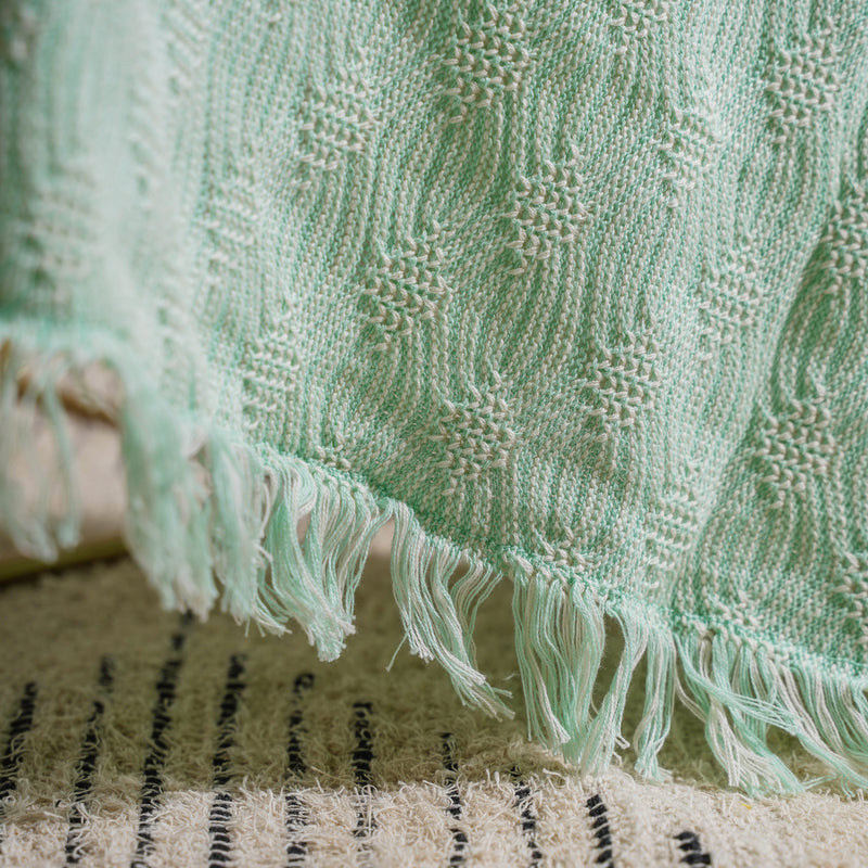 Mint And White Textured Throw