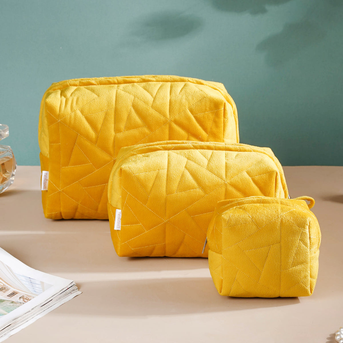 Shop trendy Yellow Cosmetic Bag Set Of 3 Online Nestasia
