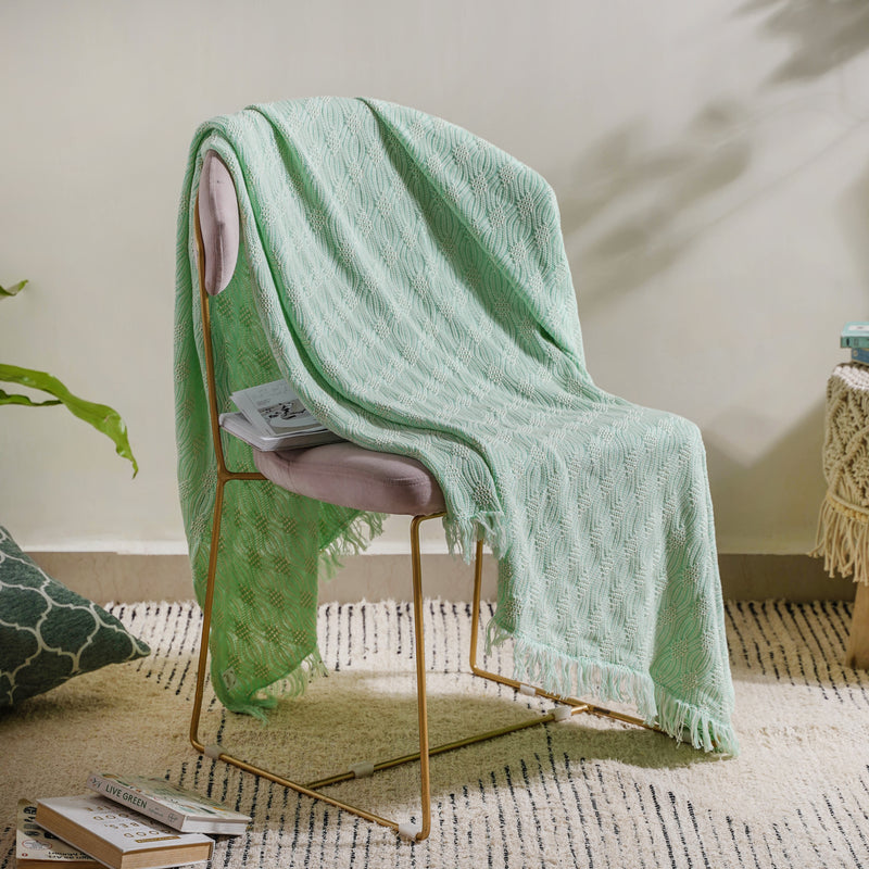 Mint And White Textured Throw