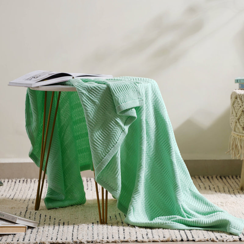 Mint Chevron Knitted Throw