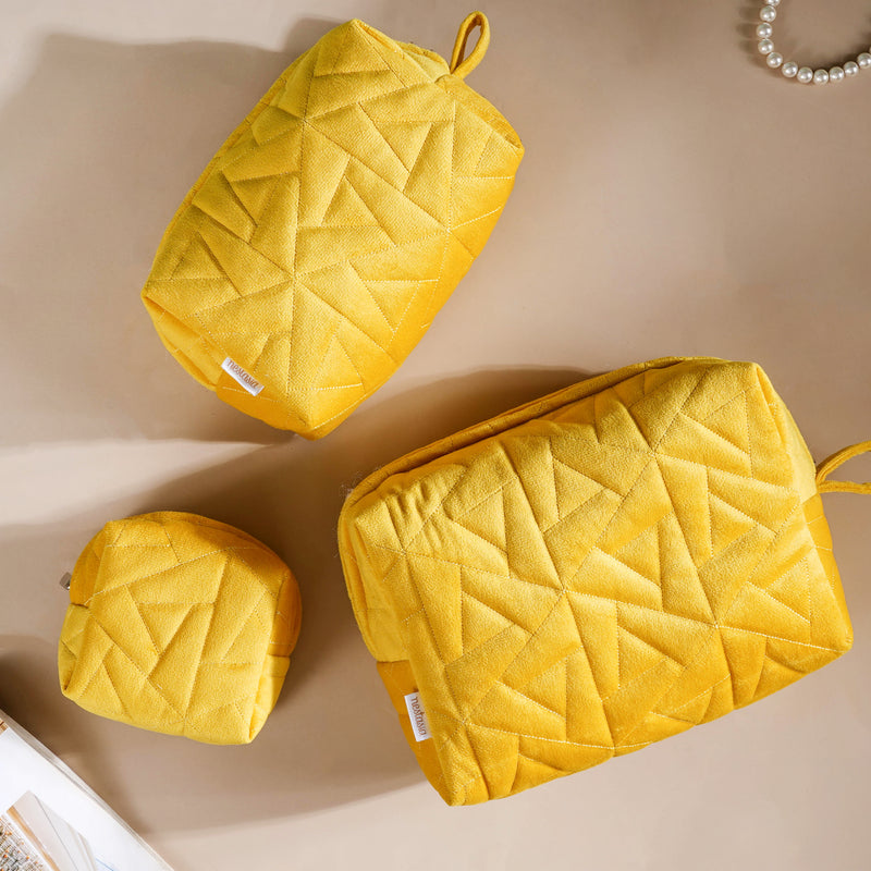 Sweet Sunshine Yellow Vanity Pouch Set Of 3