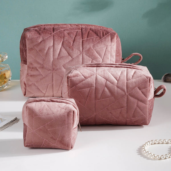 Dusty Rose Pink Vanity Pouch Set Of 3