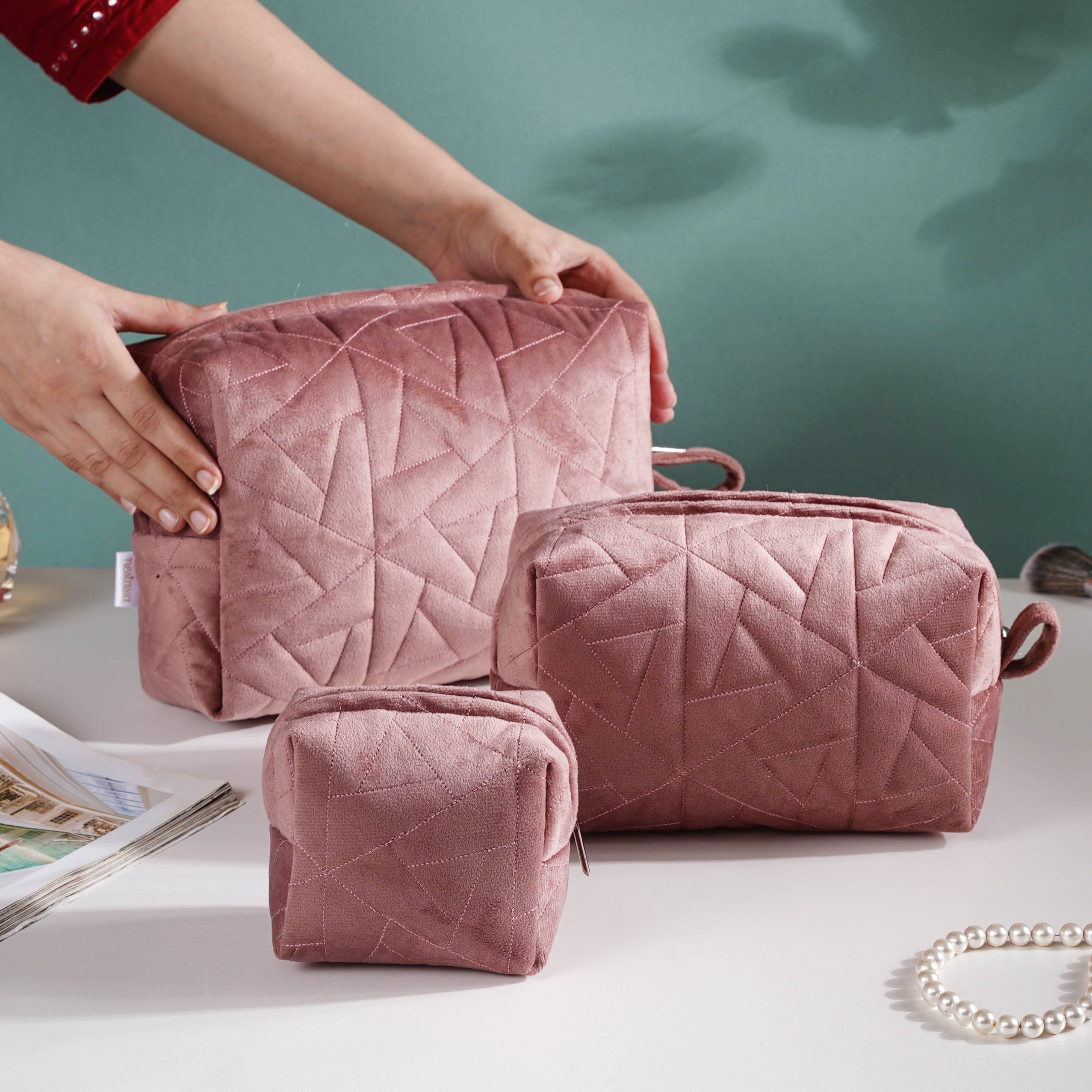 Shop Pink Cosmetic Bag Set Of 3 online in India
