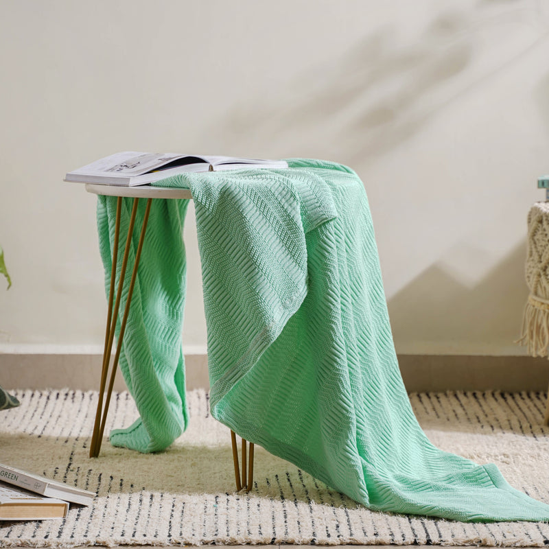 Mint Chevron Knitted Throw