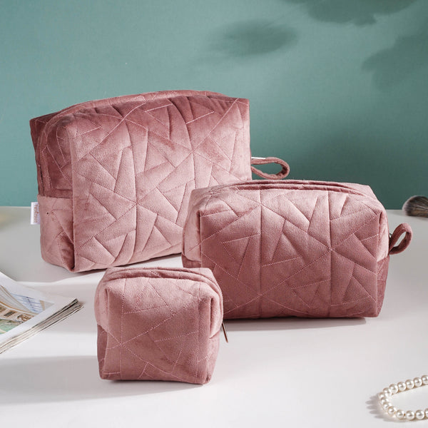 Dusty Rose Pink Cosmetic Bag Set Of 3