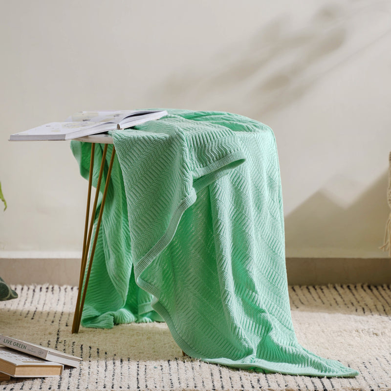 Mint Chevron Knitted Throw