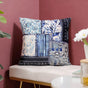 Velvet Patchwork Cushion Cover With Mirrorwork Blue 16 x 16 Inch