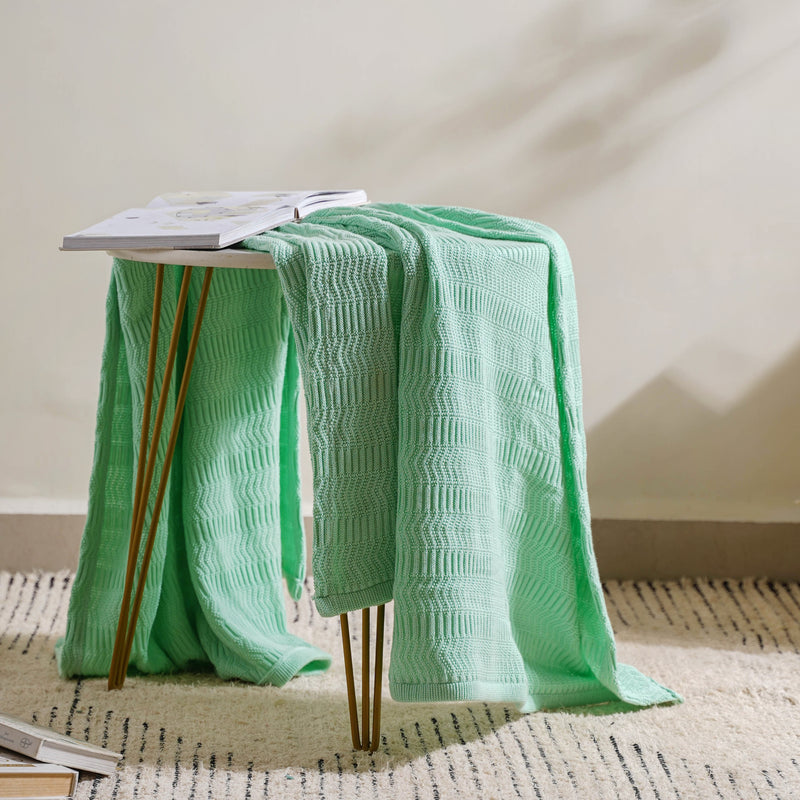 Mint Chevron Knitted Throw