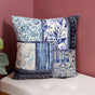 Velvet Patchwork Cushion Cover With Mirrorwork Blue 16 x 16 Inch