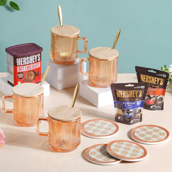 Glass Mug And Hot Chocolate Gift Hamper Set Of 6