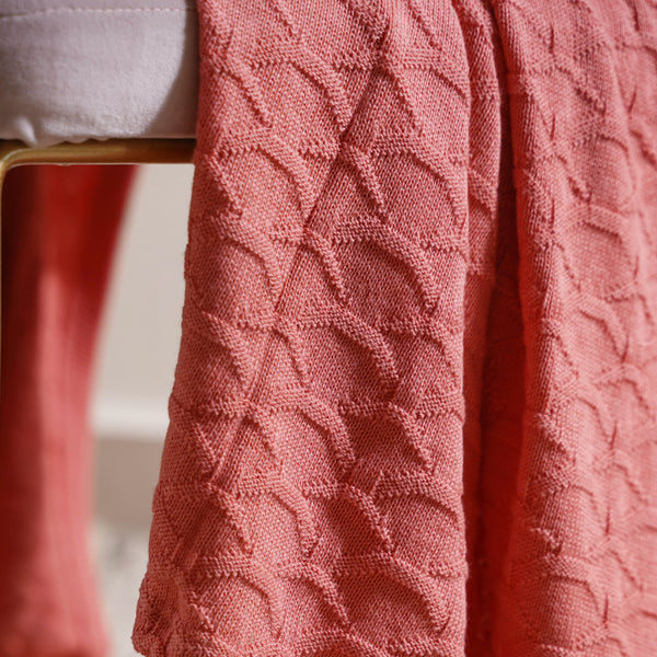 Salmon Pink Scallop Knitted Throw