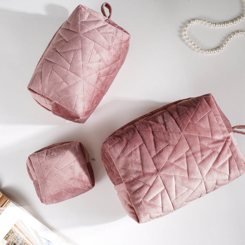 Dusty Rose Pink Vanity Pouch Set Of 3