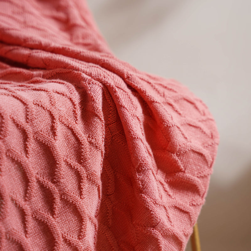 Salmon Pink Scallop Knitted Throw