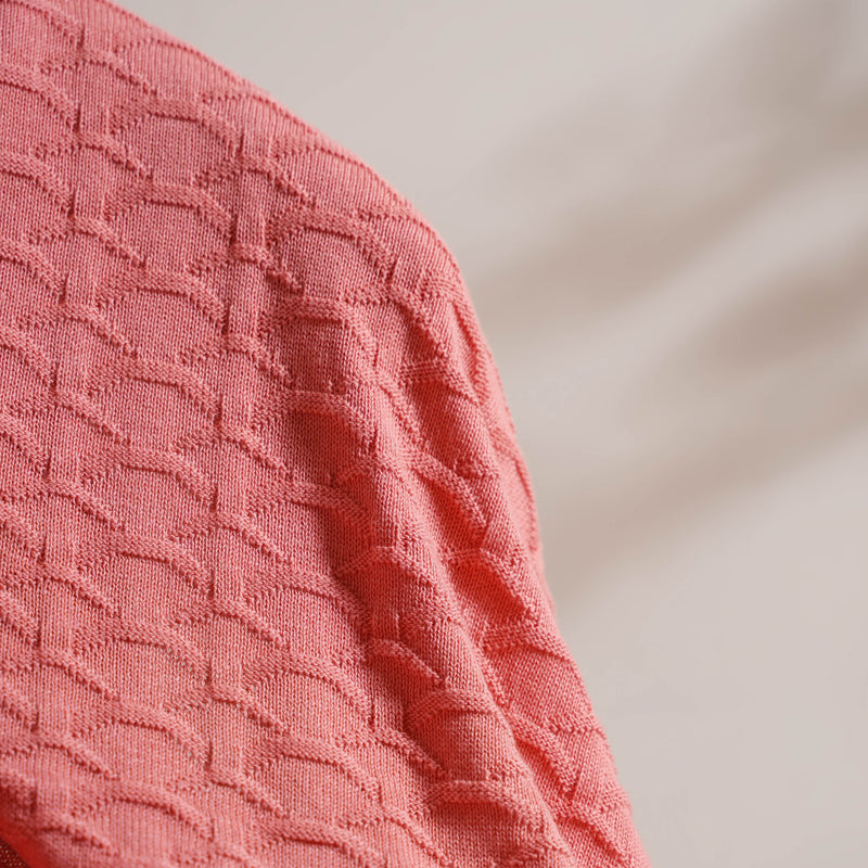 Salmon Pink Scallop Knitted Throw