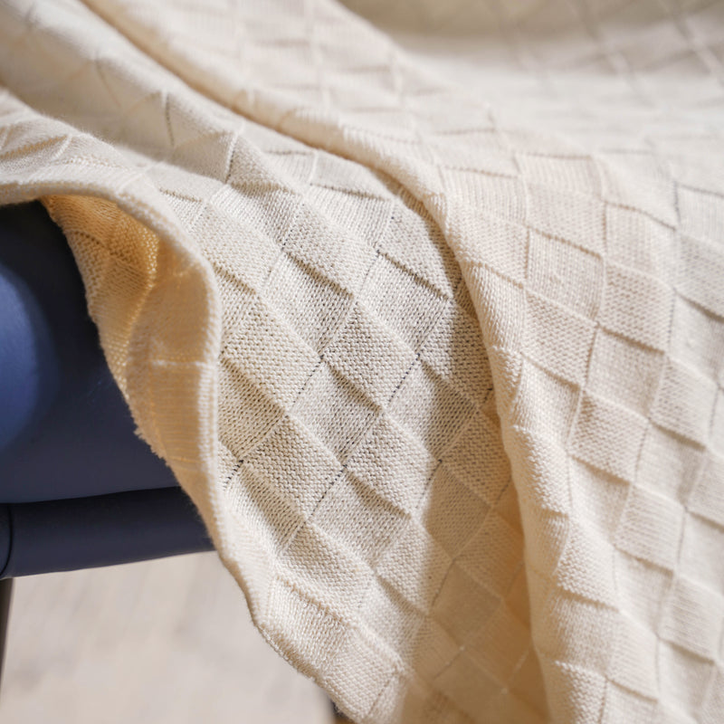 Off White Check Knitted Throw
