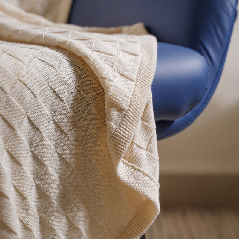 Off White Check Knitted Throw