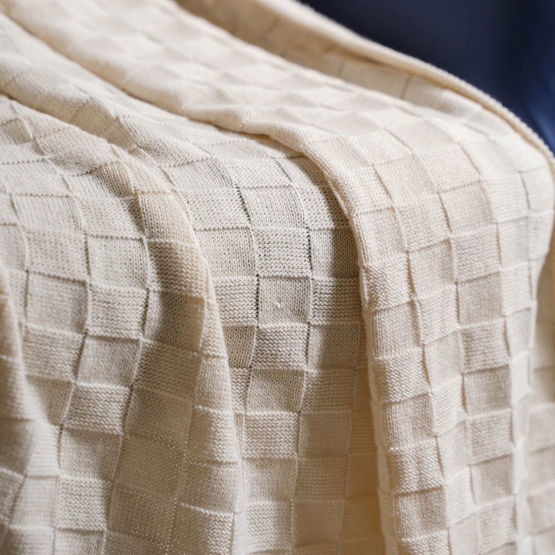 Off White Check Knitted Throw