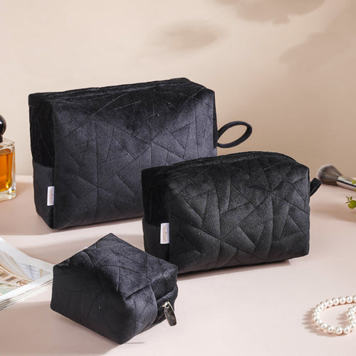 Sleek Black Vanity Pouch Set Of 3