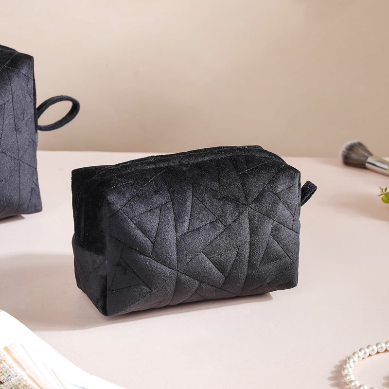 Sleek Black Vanity Pouch Set Of 3