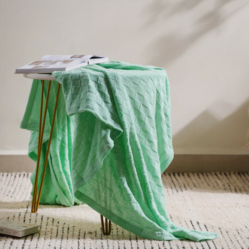 Mint Ribbed Knitted Throw