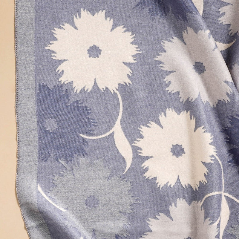 Floral Printed Woolen Scarf Blue