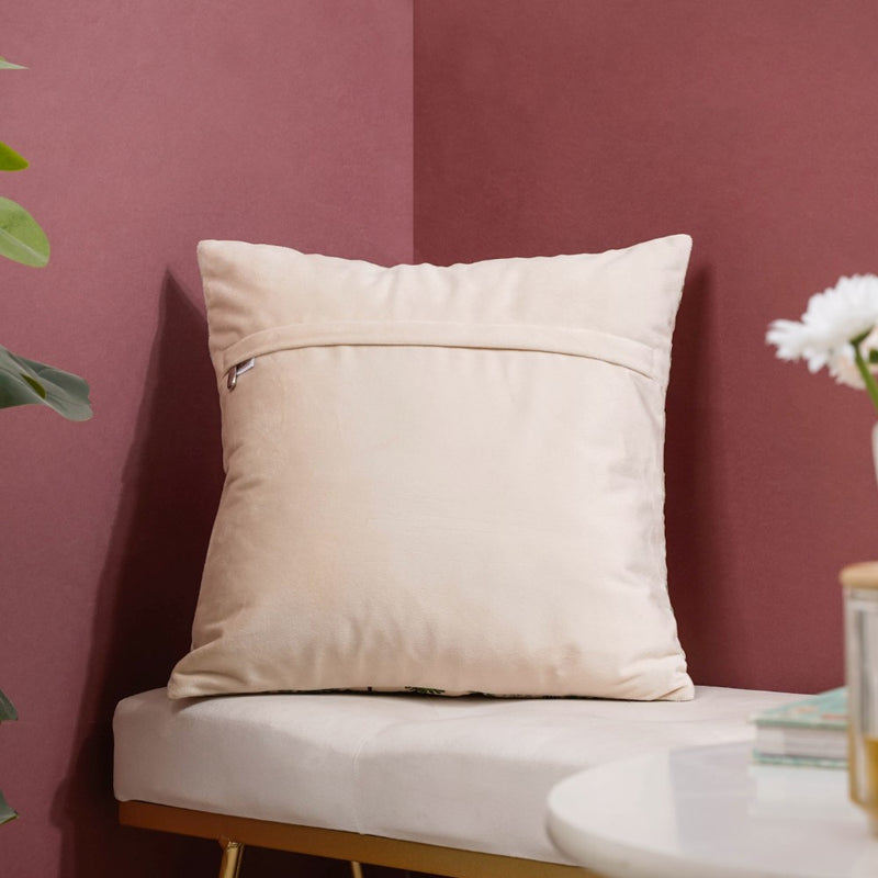 Valencia Mirrorwork Velvet Cushion Cover Green 16 x 16 Inch