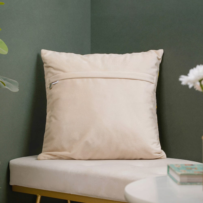Valencia Velvet Mirrorwork Cushion Cover Yellow 16 x 16 Inch