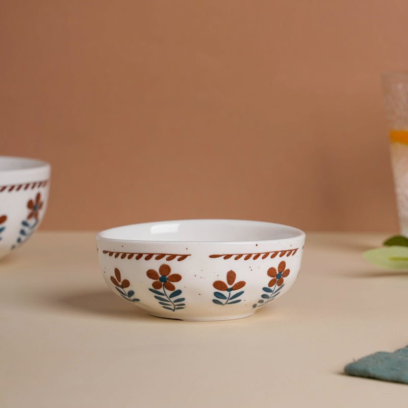 Carmella Floral Round Dip Bowl 100 ml - Bowl, ceramic bowl, dip bowls, chutney bowl, dip bowls ceramic | Bowls for dining table & home decor 