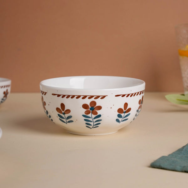 Carmella Floral Ceramic Dessert Bowl 250 ml - Bowl, ceramic bowl, snack bowls, curry bowl, popcorn bowls | Bowls for dining table & home decor
