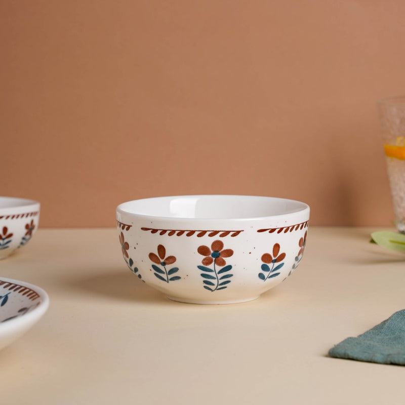 Carmella Floral Ceramic Dessert Bowl 250 ml - Bowl, ceramic bowl, snack bowls, curry bowl, popcorn bowls | Bowls for dining table & home decor