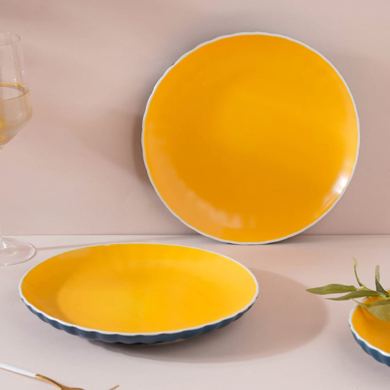 Chrome Dinner Plate Blue 9.5 Inch Set Of 2 - Serving plate, rice plate, ceramic dinner plates| Plates for dining table & home decor