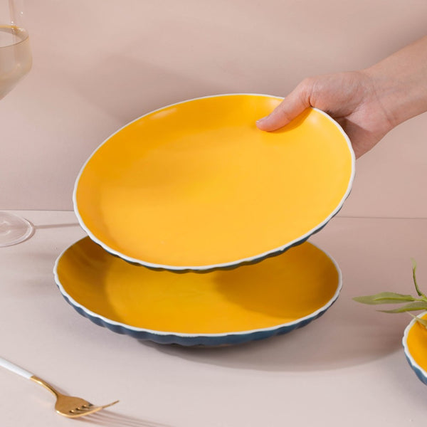 Chrome Dinner Plate Blue 9.5 Inch Set Of 2 - Serving plate, rice plate, ceramic dinner plates| Plates for dining table & home decor