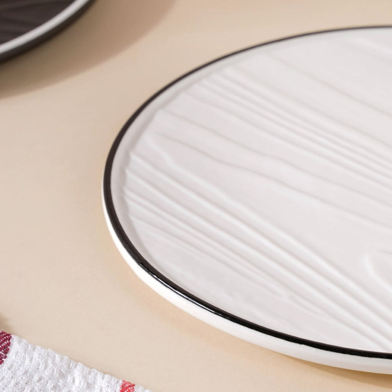 Ceramic Wooden Texture Round Platter White 9.5 Inch - Ceramic platter, serving platter, fruit platter | Plates for dining table & home decor