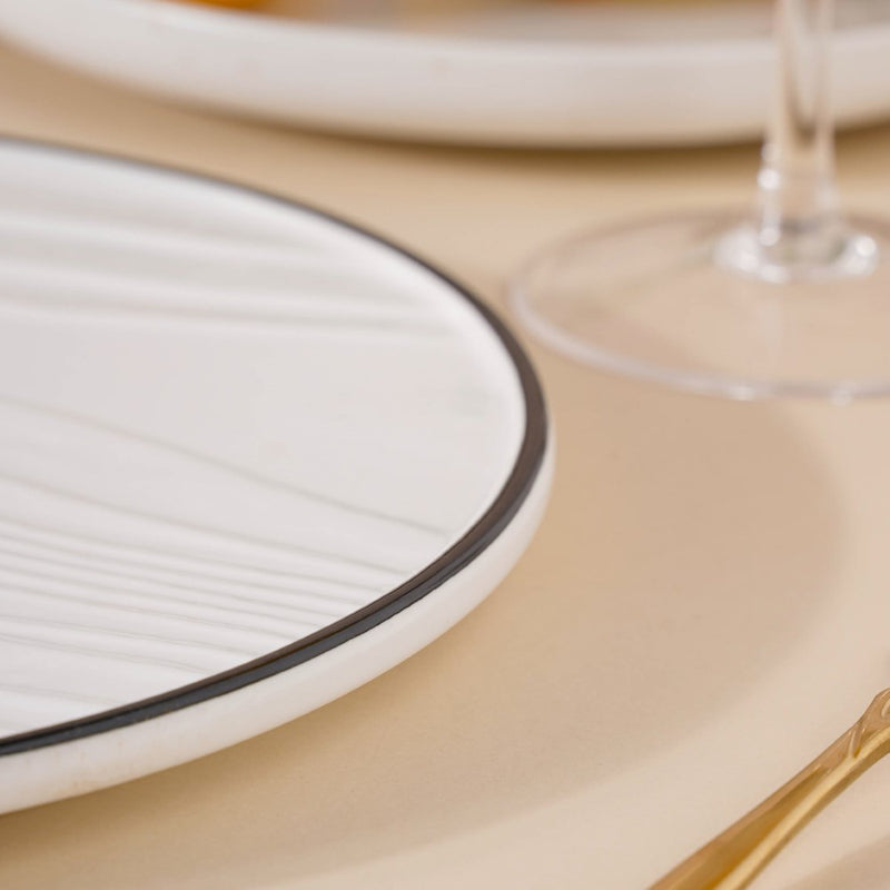 Ceramic Wooden Texture Round Platter White 9.5 Inch - Ceramic platter, serving platter, fruit platter | Plates for dining table & home decor