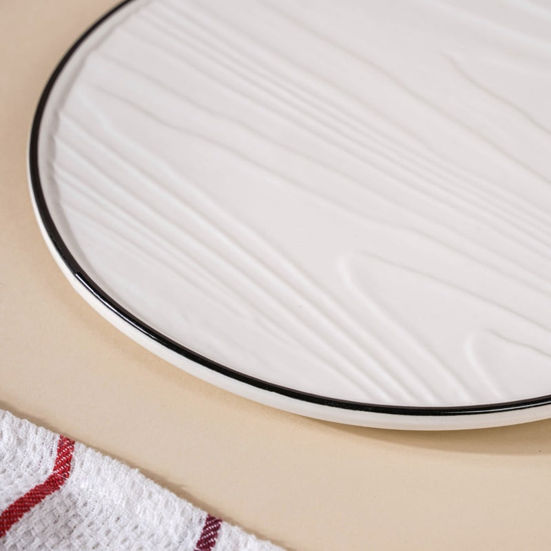 Ceramic Wooden Texture Round Platter White 9.5 Inch - Ceramic platter, serving platter, fruit platter | Plates for dining table & home decor