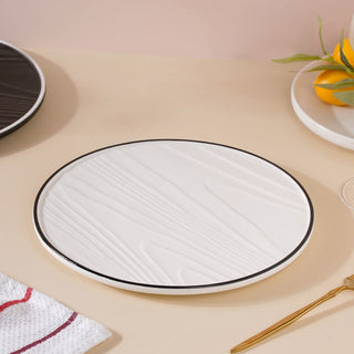 Ceramic Wooden Texture Round Platter White 9.5 Inch