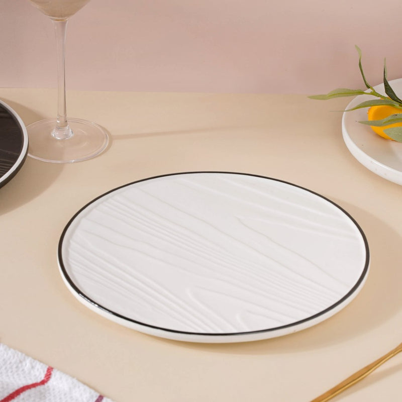 Ceramic Wooden Texture Round Platter White 9.5 Inch - Ceramic platter, serving platter, fruit platter | Plates for dining table & home decor