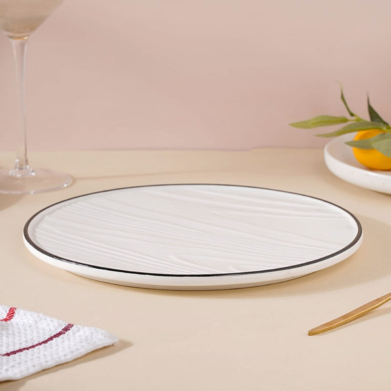 Ceramic Wooden Texture Round Platter White 9.5 Inch - Ceramic platter, serving platter, fruit platter | Plates for dining table & home decor