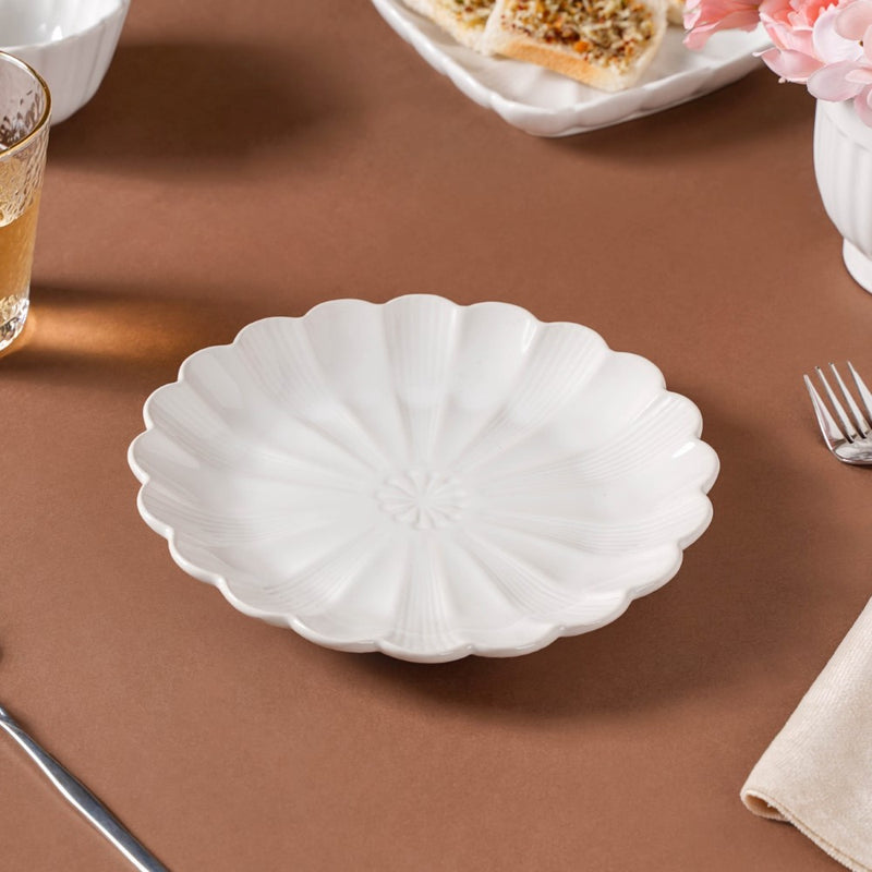 Ocean Ceramic Plate For Snacks 8 Inch White - Serving plate, snack plate, dessert plate | Plates for dining & home decor