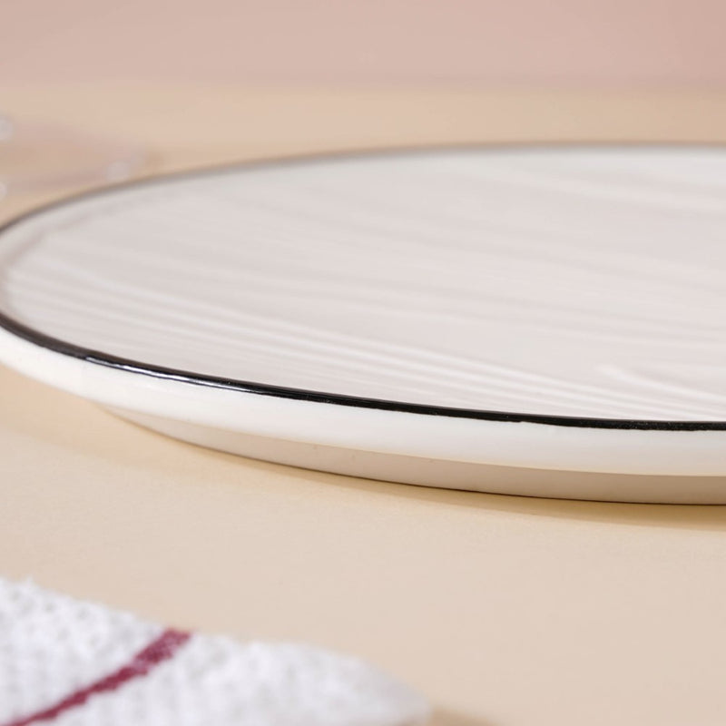 Ceramic Wooden Texture Round Platter White 9.5 Inch - Ceramic platter, serving platter, fruit platter | Plates for dining table & home decor