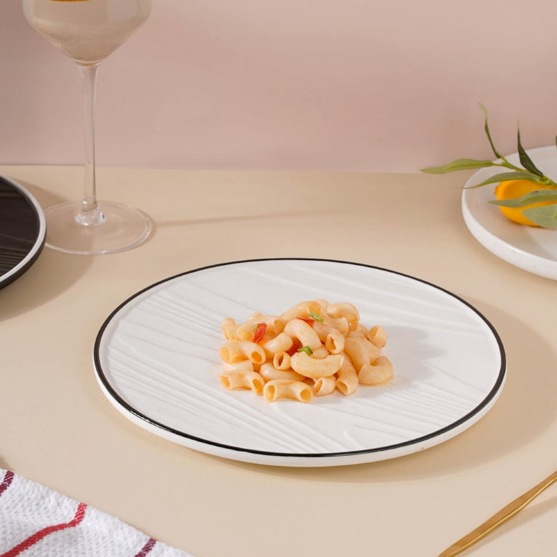 Ceramic Wooden Texture Round Platter White 9.5 Inch - Ceramic platter, serving platter, fruit platter | Plates for dining table & home decor