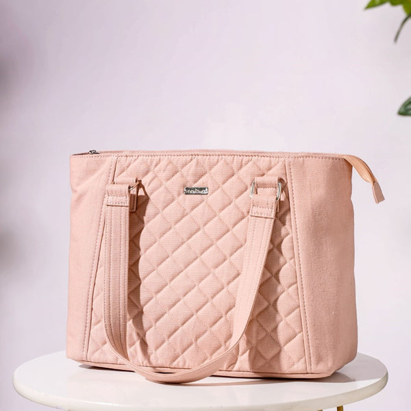 Pink Canvas Quilted Tote Bag