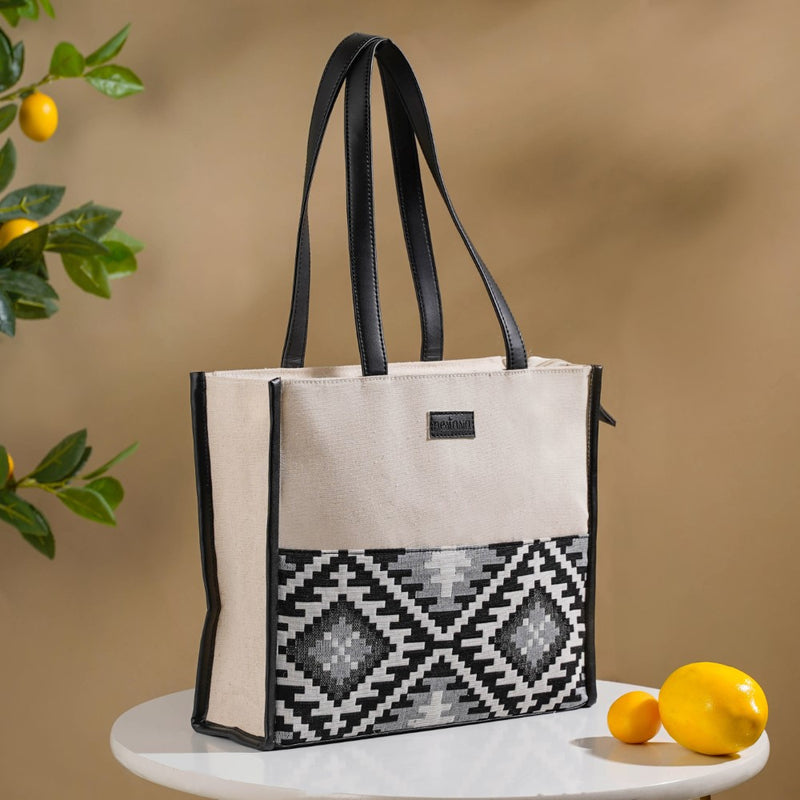 Eco Friendly Canvas Cotton Tote Bag Black And White 11.6 X 9.8 Inch