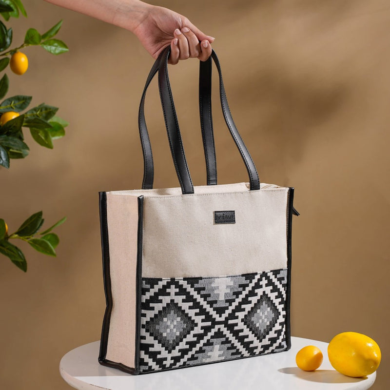 Eco Friendly Canvas Cotton Tote Bag Black And White 11.6 X 9.8 Inch