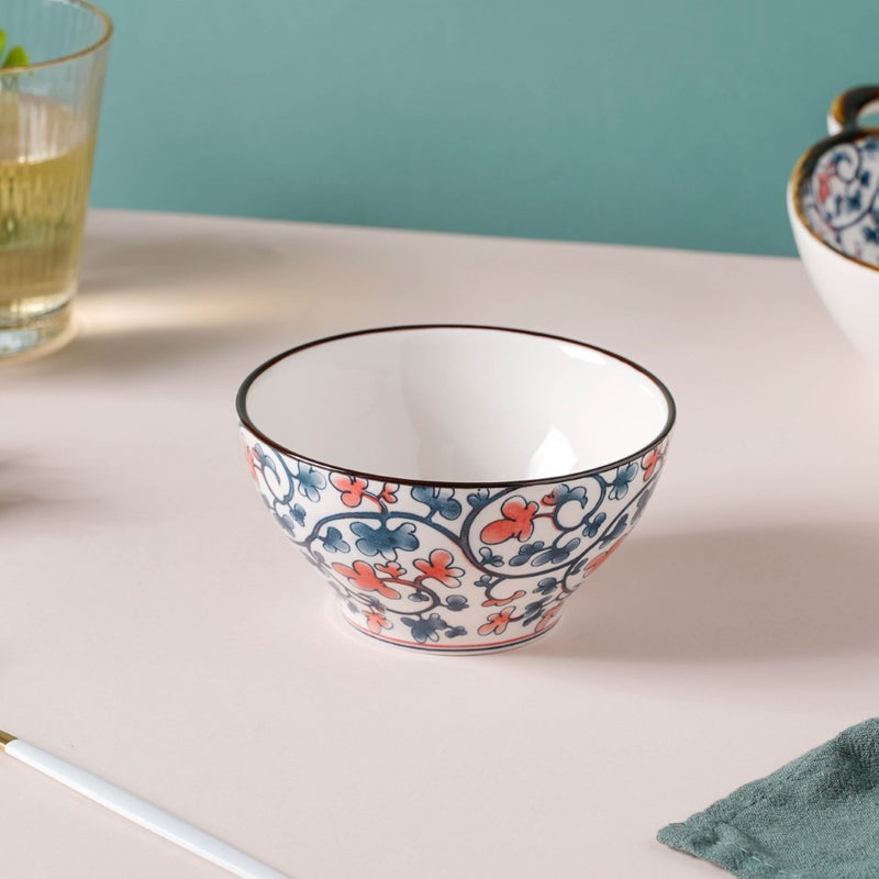 Hana Flower Patterned Ceramic Snack Bowl 4.5 Inch 300 ml - Bowl,ceramic bowl, snack bowls, curry bowl, popcorn bowls | Bowls for dining table & home decor