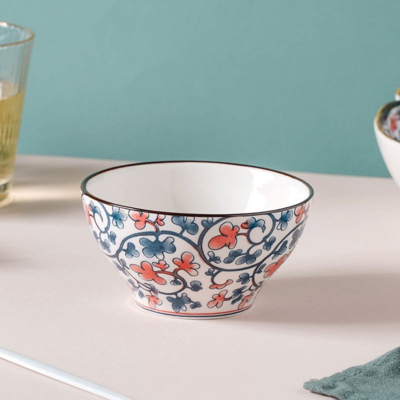 Hana Flower Patterned Ceramic Snack Bowl 4.5 Inch 300 ml - Bowl,ceramic bowl, snack bowls, curry bowl, popcorn bowls | Bowls for dining table & home decor