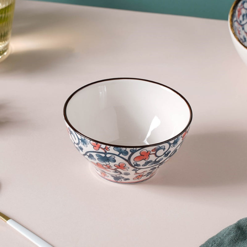 Hana Flower Patterned Ceramic Snack Bowl 4.5 Inch 300 ml - Bowl,ceramic bowl, snack bowls, curry bowl, popcorn bowls | Bowls for dining table & home decor