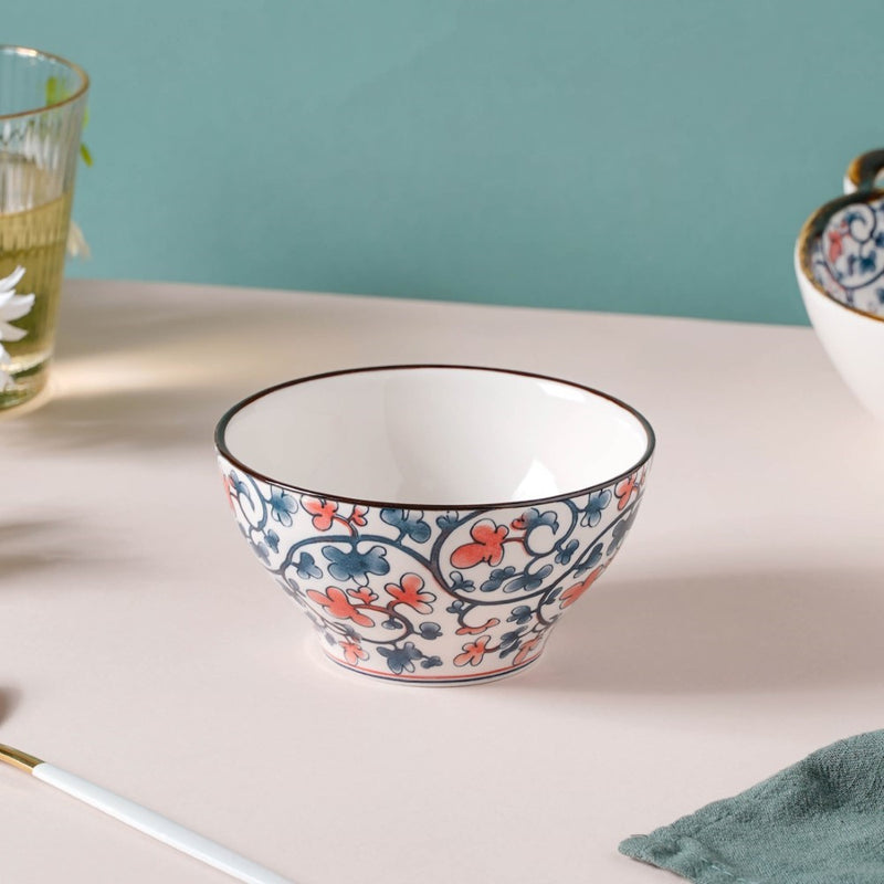 Hana Flower Patterned Ceramic Snack Bowl 4.5 Inch 300 ml - Bowl,ceramic bowl, snack bowls, curry bowl, popcorn bowls | Bowls for dining table & home decor